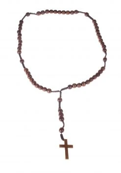 Funny Fashions 75cm Wood Rosary Necklace