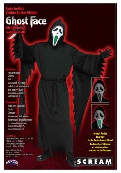 Fun World Light Up Fade Mouth Ghost Face Costume For Adults -Cheap Halloween Store adult light up fade mouth ghost face alt 3