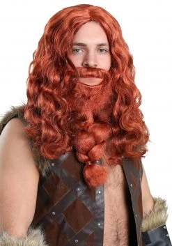 Partytime Costume & Lingerie (Yiwu) Factory Men's Red Viking Wig And Beard Set