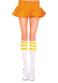 Music Legs White/Yellow Athletic Knee High Stockings