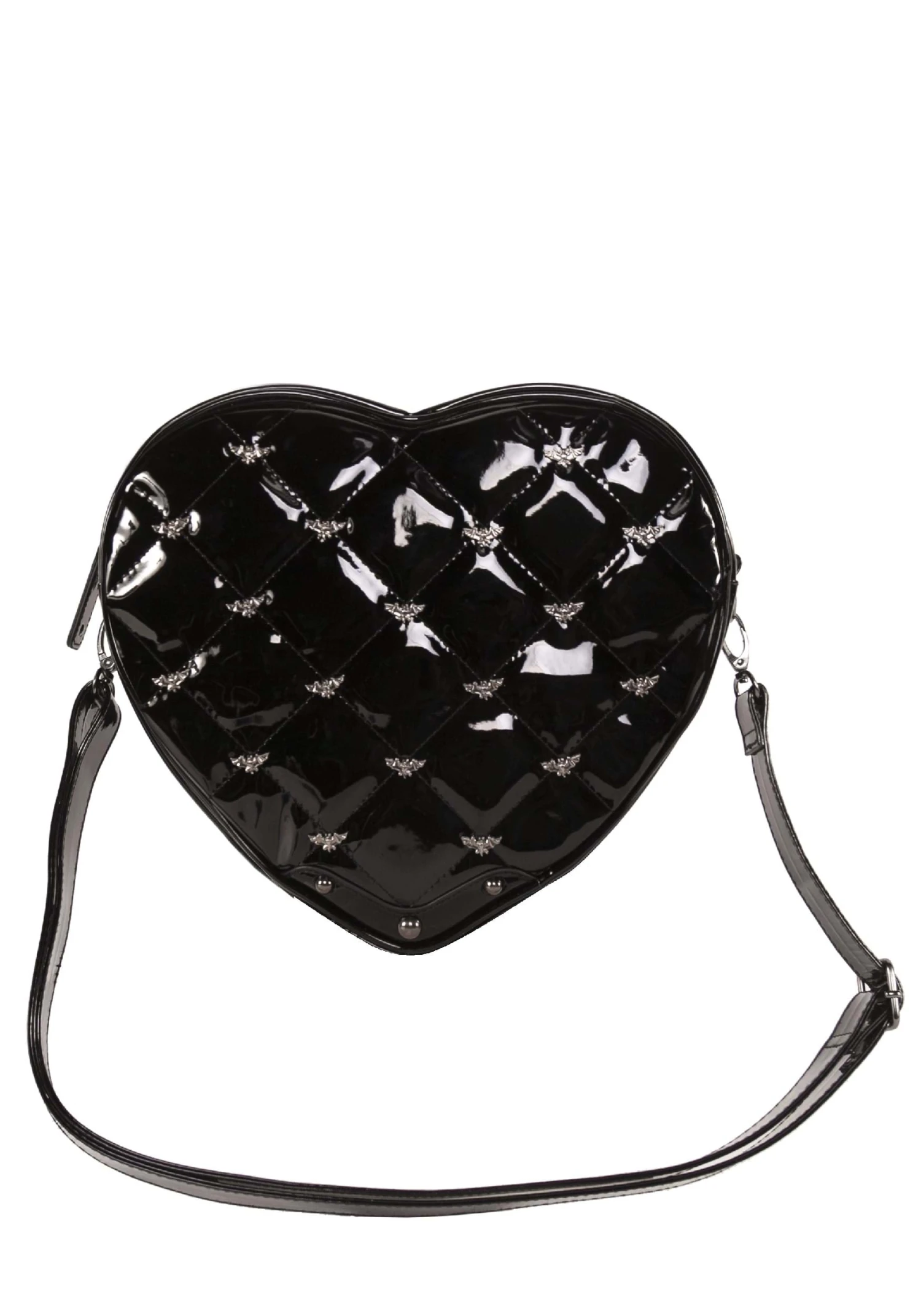 Rock Rebel Shop Bat Studded Quilted Faux Patent Heart Purse 2 Rock Rebel Shop Bat Studded Quilted Faux Patent Heart Purse - Image 2