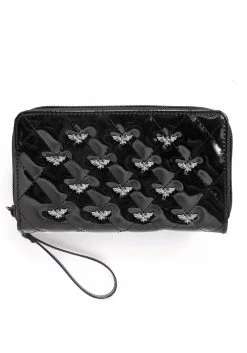 Rock Rebel Shop Bat Studded Quilted Faux Patent Zip-Around Black Wallet