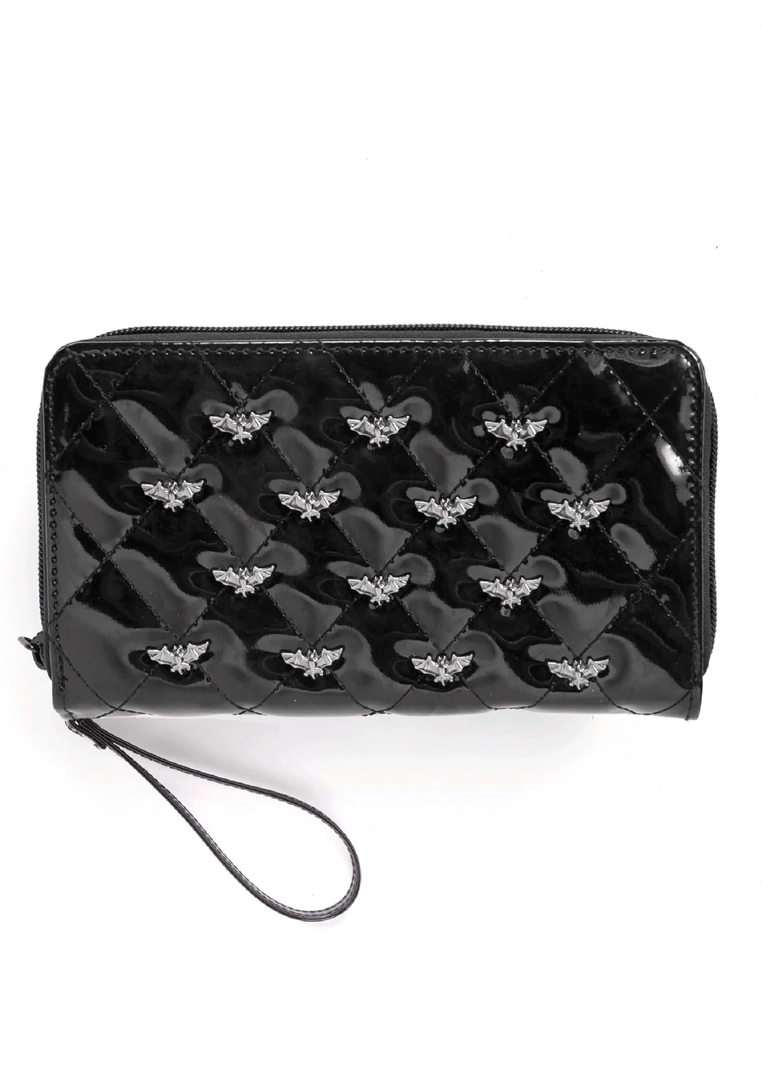Rock Rebel Shop Bat Studded Quilted Faux Patent Zip-Around Black Wallet 1 Rock Rebel Shop Bat Studded Quilted Faux Patent Zip-Around Black Wallet
