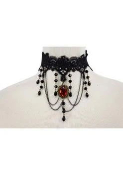 Western Fashion Bead And Chain Choker With Red Pendant