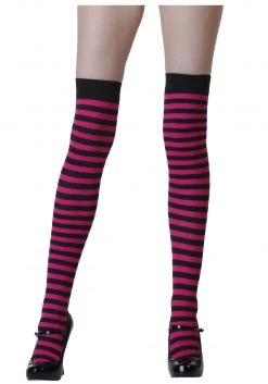 Leg Avenue Black And Fuchsia Striped Stockings