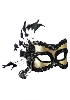 Forum Novelties, Inc Black And Gold Sequin And Feather Mardi Gras Mask
