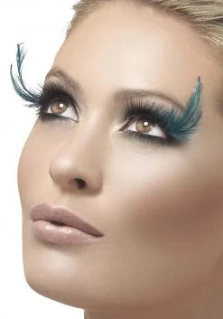 Smiffys Black And Teal Feather Eyelashes With Glue