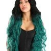 Partytime Wig Black And Green Ombre Long Wavy Wig Accessory