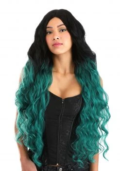 Partytime Wig Black And Green Ombre Long Wavy Wig Accessory