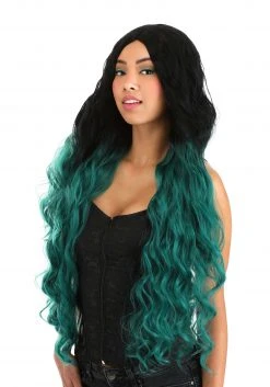 Partytime Wig Black And Green Ombre Long Wavy Wig Accessory 5 Partytime Wig Black And Green Ombre Long Wavy Wig Accessory -Cheap Halloween Store black and green ombre long wavy wig alt 2