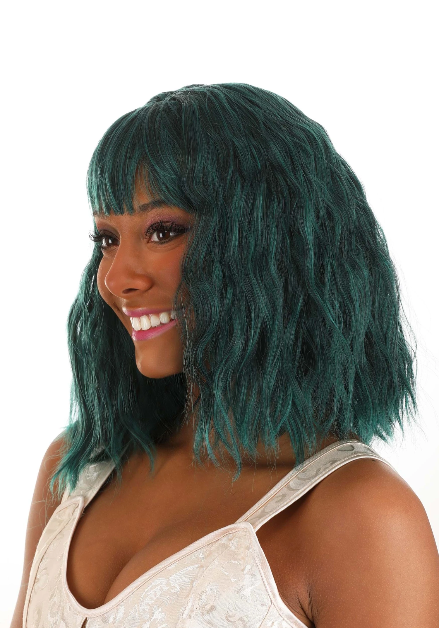 Partytime Wig Black And Green Wavy Wig Accessory 2 Partytime Wig Black And Green Wavy Wig Accessory - Image 2