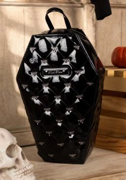 Rock Rebel Shop Black Bat Studded Quilted Faux Patent Coffin Backpack