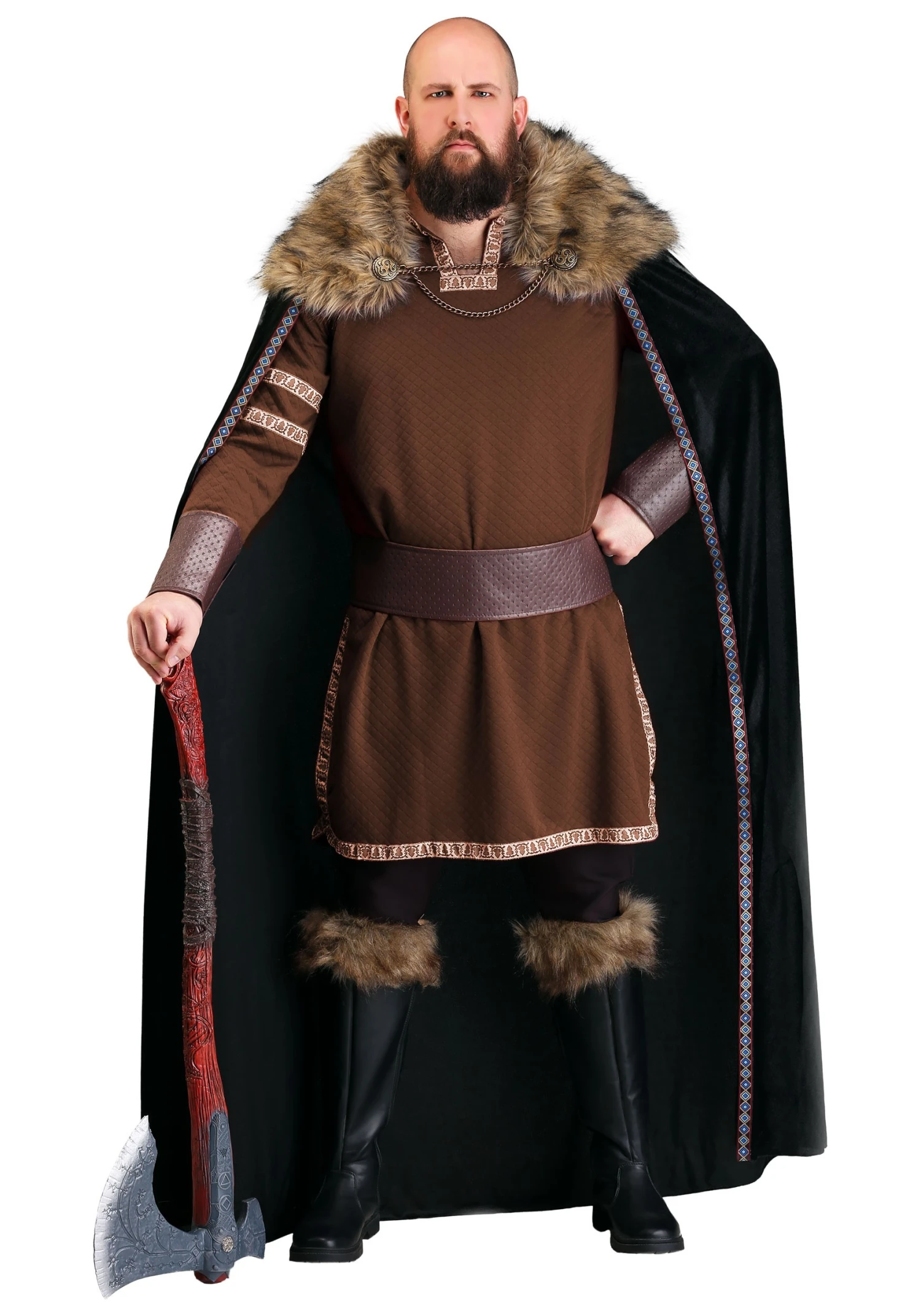 Partytime Costume & Lingerie (Yiwu) Factory Men's Black Faux Fur Collar Viking Cape 2 Partytime Costume & Lingerie (Yiwu) Factory Men's Black Faux Fur Collar Viking Cape - Image 2