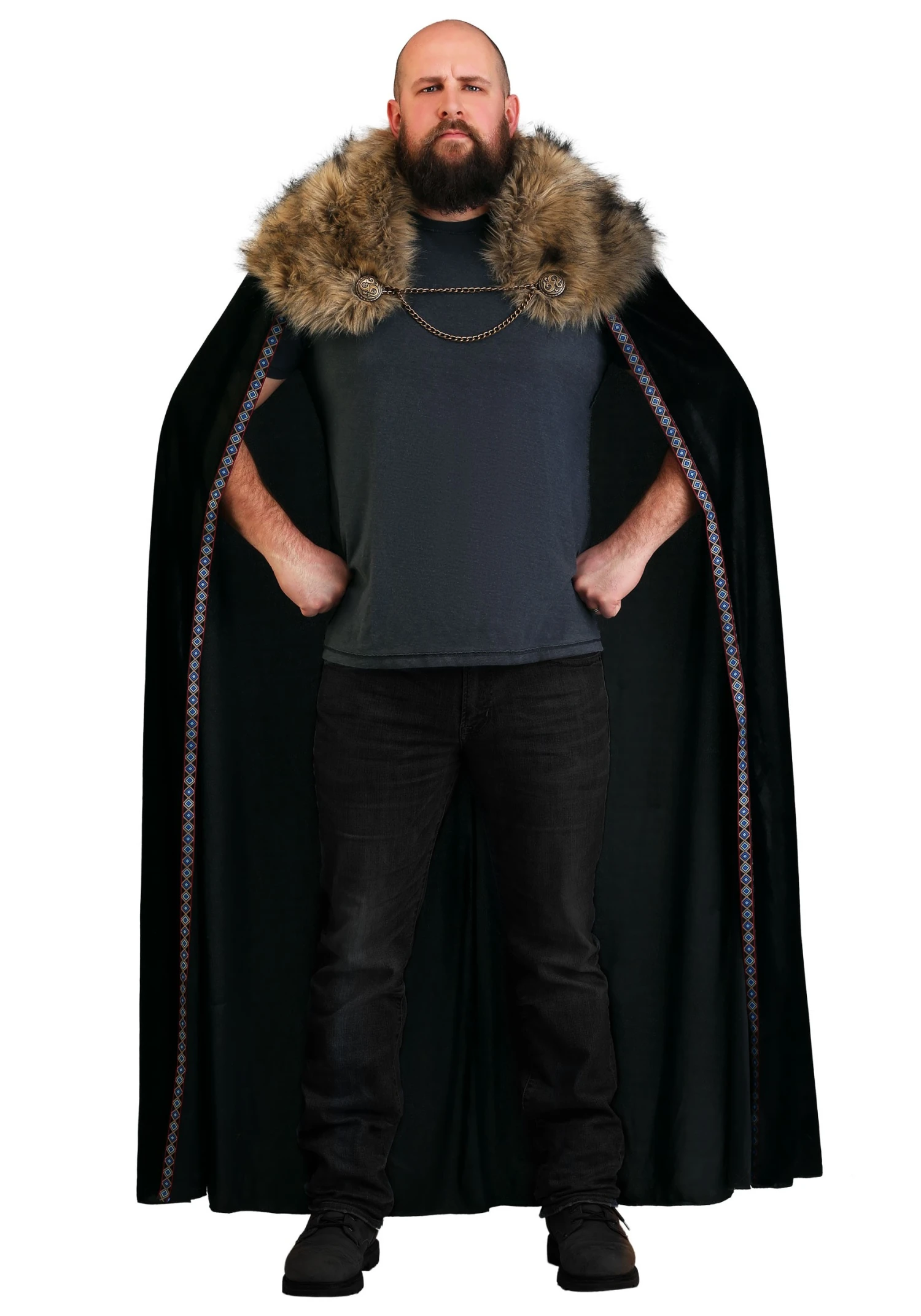 Partytime Costume & Lingerie (Yiwu) Factory Men's Black Faux Fur Collar Viking Cape 1 Partytime Costume & Lingerie (Yiwu) Factory Men's Black Faux Fur Collar Viking Cape