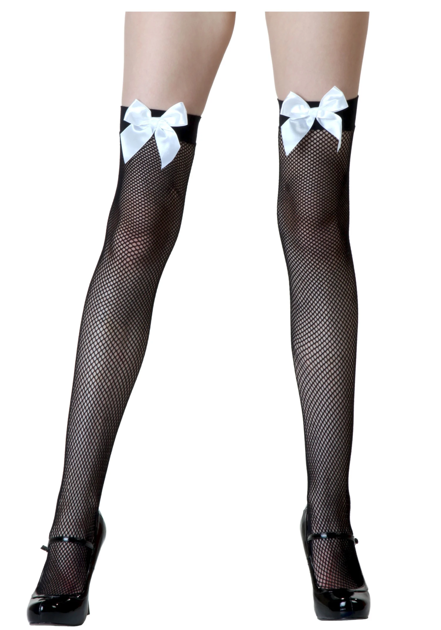 Leg Avenue Black Fishnet / White Bow Thigh Highs 1 Leg Avenue Black Fishnet / White Bow Thigh Highs