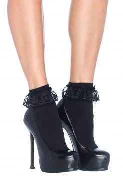 Leg Avenue Black Lace Ruffle Ankle Socks