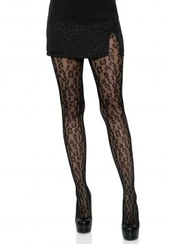 Leg Avenue Women's Black Leopard Net Tights