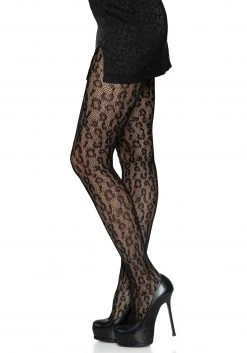 Leg Avenue Women's Black Leopard Net Tights -Cheap Halloween Store black leopard net tights alt 2