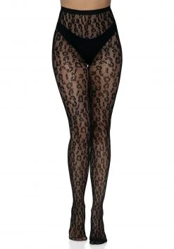 Leg Avenue Women's Black Leopard Net Tights -Cheap Halloween Store black leopard net tights alt 3