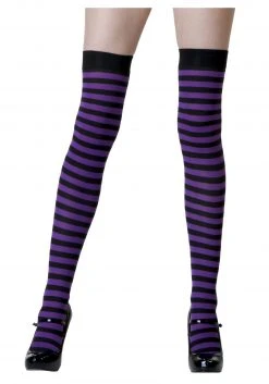 Leg Avenue Black / Purple Striped Stockings