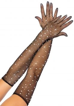 Leg Avenue Fishnet Black Rhinestone Opera Gloves