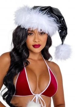 Roma White Faux Fur Santa Hat With Black Vinyl