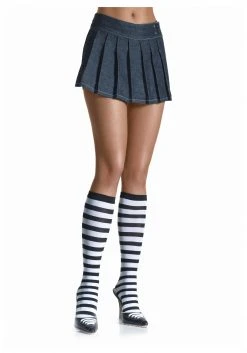 Leg Avenue Black / White Striped Knee High Stockings