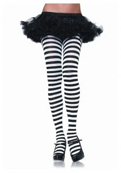 Leg Avenue Black & White Striped Tights