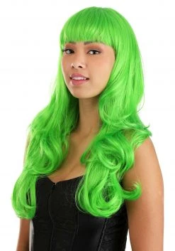 Partytime Wig Bright Green Full Wavy Wig For Women -Cheap Halloween Store bright green full wavy wig alt 2