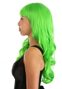 Partytime Wig Bright Green Full Wavy Wig For Women -Cheap Halloween Store bright green full wavy wig alt 3