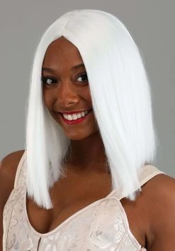 Partytime Wig Bright White Long Bob Wig For Women -Cheap Halloween Store bright white long bob wig alt 2