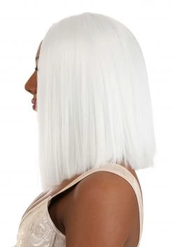 Partytime Wig Bright White Long Bob Wig For Women -Cheap Halloween Store bright white long bob wig alt 3