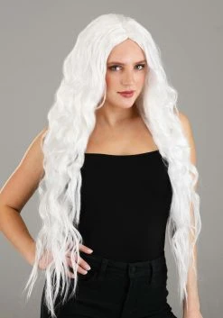 Partytime Wig Long Bright White Wavy Wig -Cheap Halloween Store bright white long wavy wig alt 3