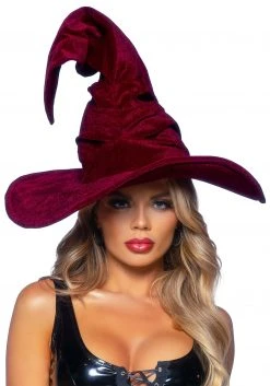 Leg Avenue Burgundy Ruched Velvet Witch Hat