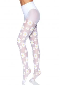 Leg Avenue Daisy White Tights For Women 13 Leg Avenue Daisy White Tights For Women -Cheap Halloween Store daisy white tights alt 5