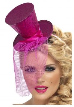 Smiffys Hot Pink Glitter Mini Top Hat