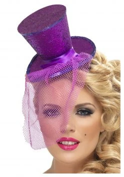 Smiffys Purple Glitter Mini Top Hat