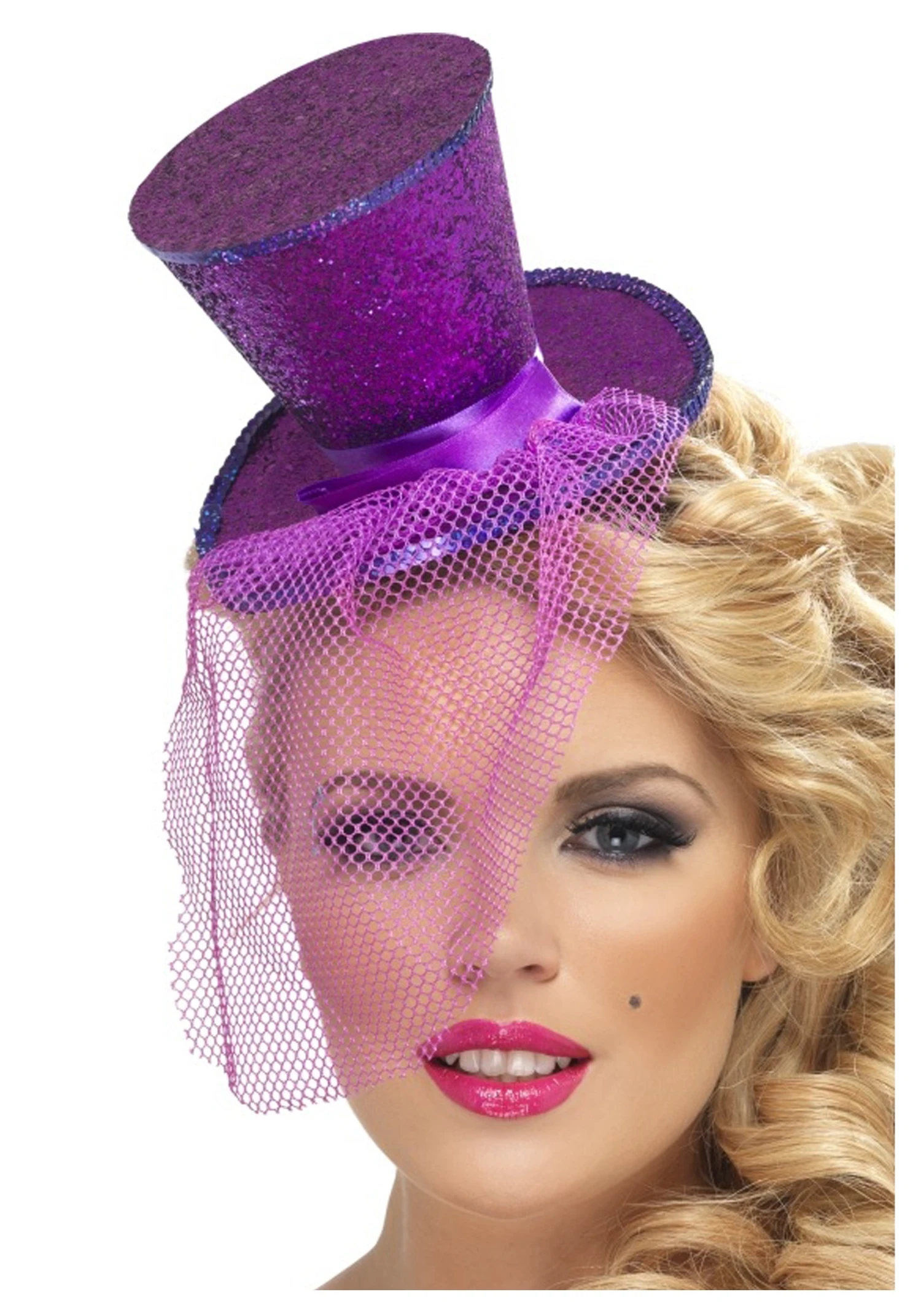 Smiffys Purple Glitter Mini Top Hat 1 Smiffys Purple Glitter Mini Top Hat