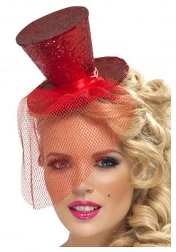 Smiffys Red Glitter Mini Top Hat
