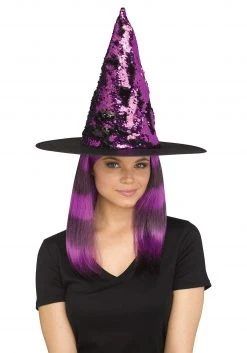 Fun World Women's Flip Sequin Purple Witch Hat