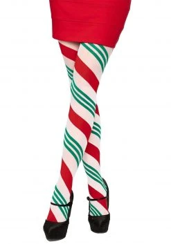 Leg Avenue Green And Red Striped Candy Cane Tights