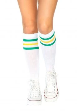 Leg Avenue Green And Yellow Striped Athletic Socks