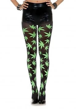 Music Legs Opaque Green Leaf Print Tights