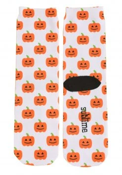 Wee Ones Halloween Pumpkins Adult White Crew Socks