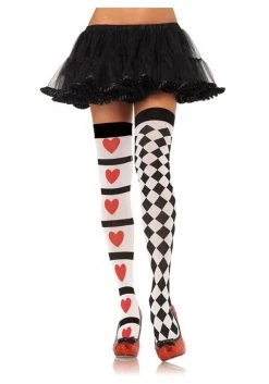 Leg Avenue Harlequin And Heart Thigh Highs