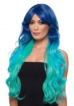 Smiffys Heat Styleable Long Blue Teal Ombre Wig For Women