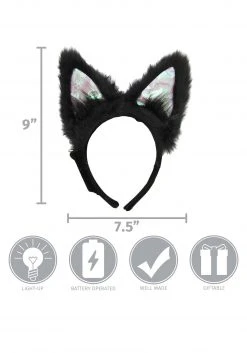 Elope Light-Up Black Cat LumenEars Glowing Headband -Cheap Halloween Store light up black cat lumenears headband alt 6