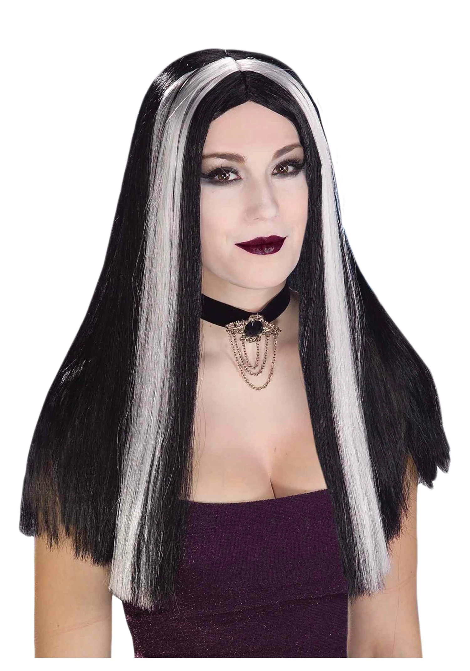 Forum Novelties, Inc Long Black And White Streaked Wig 1 Forum Novelties, Inc Long Black And White Streaked Wig