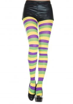 Music Legs Mardi Gras Striped Tights For Women