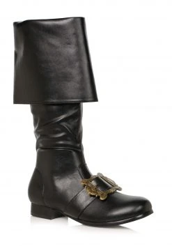 Ellie Black Pirate Buckle Boots For Men